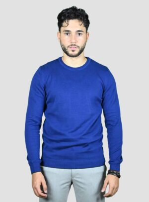 Pull Col Rond Uni - Bleu Royale