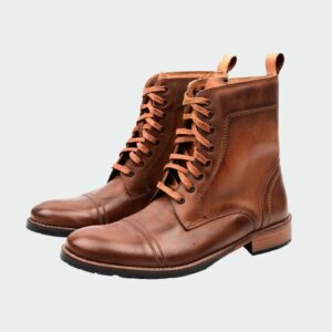 Boots À Lacets Et Fermeture Èclair - Marron