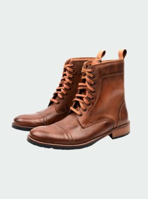 Boots À Lacets Et Fermeture Èclair - Marron