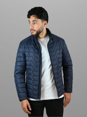 Blouson Matelassée Col Biker - Bleu Marine