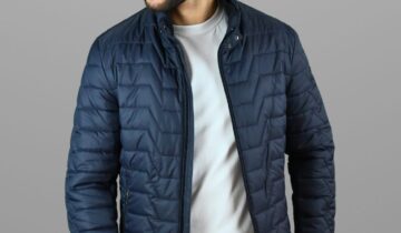 Blouson Matelassée Col Biker – Bleu Marine