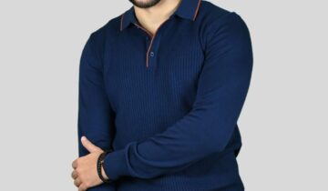 Pull Col Polo En Biais Boutonné Fantaisie – Marine