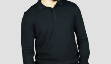 Pull Col Polo Boutonné Fantaisie – Noir