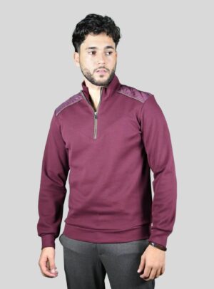Sweatshirt Col Montant Demi Zippé Piqué - Bordeaux