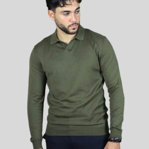 Pull Col Polo Uni - Khaki