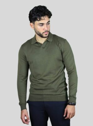 Pull Col Polo Uni - Khaki