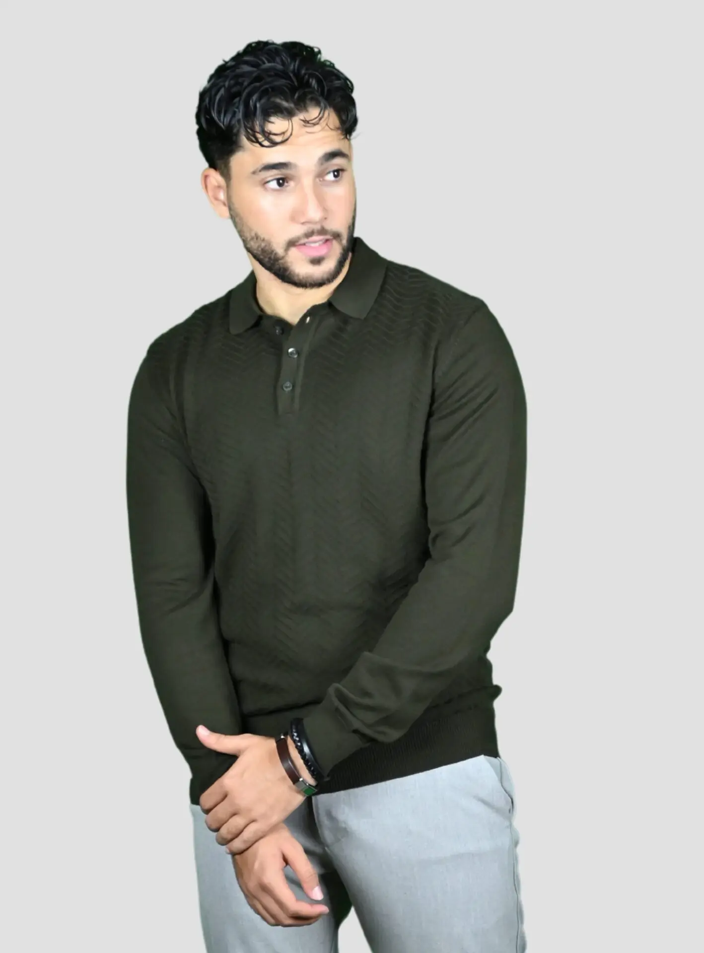 Pull Col Polo Boutonné Fantaisie - Khaki – Image 5