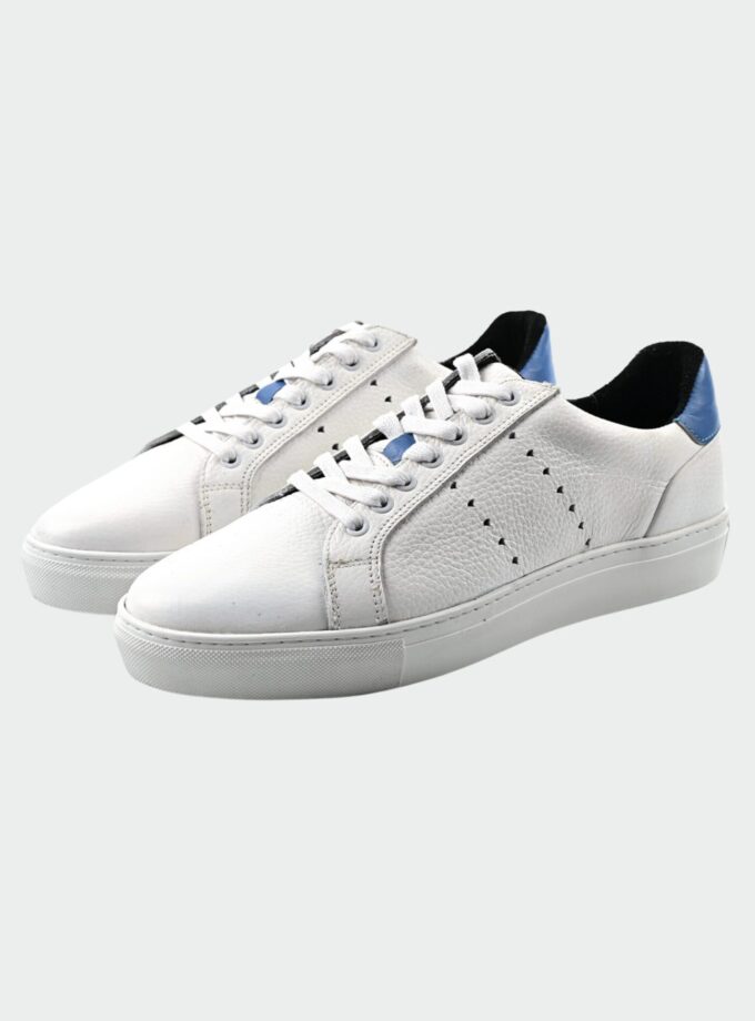 baskets basses cuir lisse – blanc/bleu