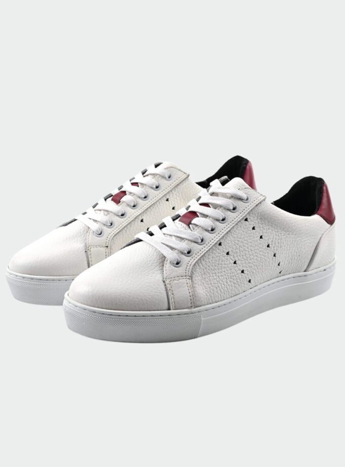 baskets basses cuir lisse – blanc/bordeaux