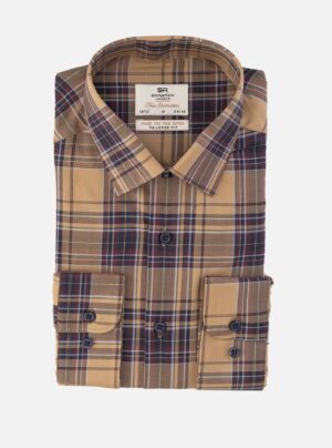 Chemise Ajustée Décontractée Carreaux - Beige Foncé