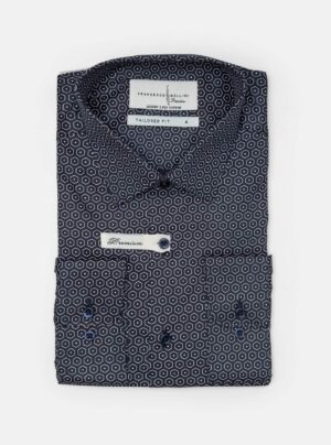 Chemise Double Retors À Motif Hexagonal - Bleu Marine