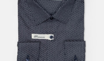 Chemise Double Retors À Motif Hexagonal – Bleu Marine