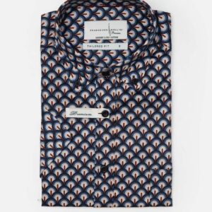 Chemise À Manches Courtes Imprimée Plumes De Paon - Bleu Marine