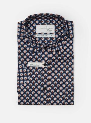 Chemise À Manches Courtes Imprimée Plumes De Paon - Bleu Marine