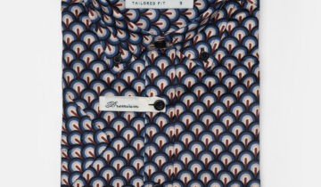 Chemise À Manches Courtes Imprimée Plumes De Paon – Bleu Marine
