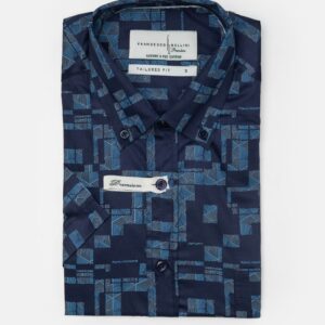 Chemise À Manches Courtes Imprimée - Bleu Marine