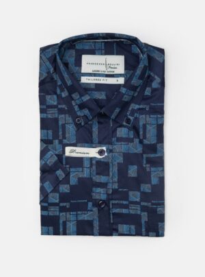 Chemise À Manches Courtes Imprimée - Bleu Marine