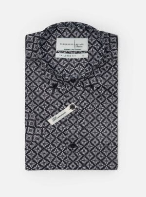 Chemise Manches Courtes À Motif Floral Stylisé - Noir