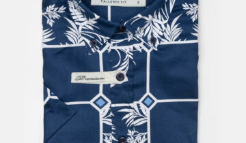 Chemise Manches Courtes À Motif Tropical – Bleu Marine