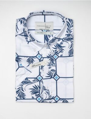 Chemise Manches Courtes À Motif Tropical - Blanc