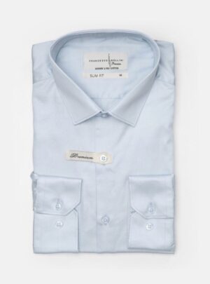 Chemise Slim Fit Double Retors Coton - Bleu Ciel Clair