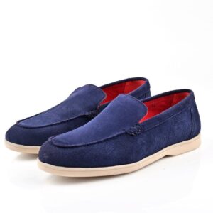 Mocassin Bateau En Daim - Bleu