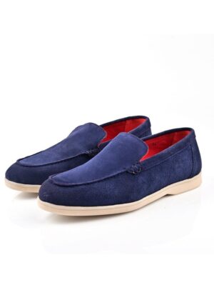 Mocassin Bateau En Daim - Bleu