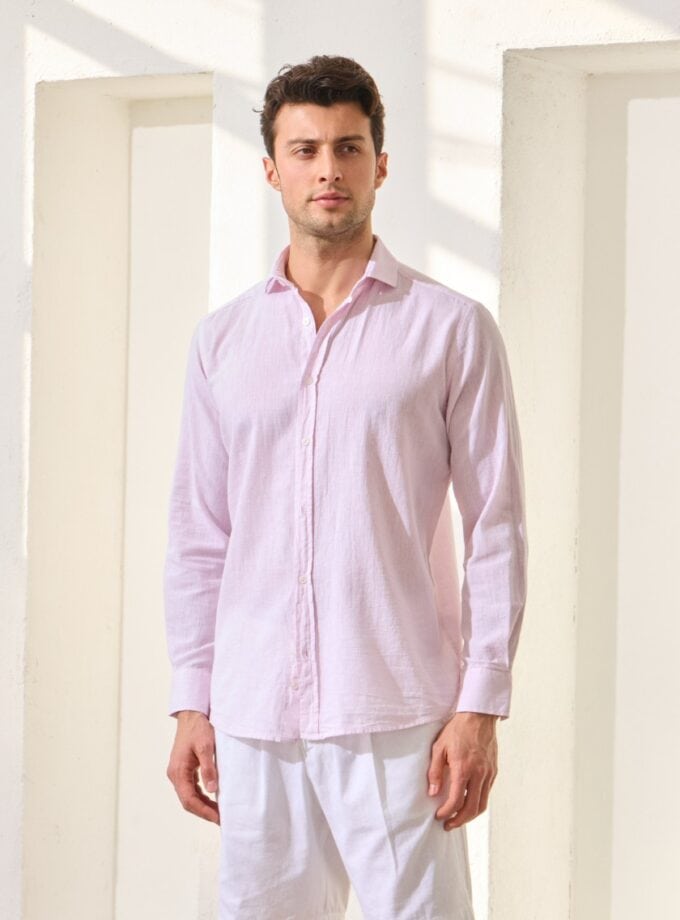 chemise décontractée en lin – rose