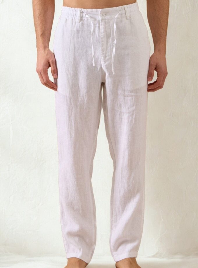 Pantalon Relax En Lin - Blanc