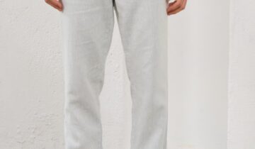 Pantalon Ajusté Moderne En Lin – Bleu Ciel