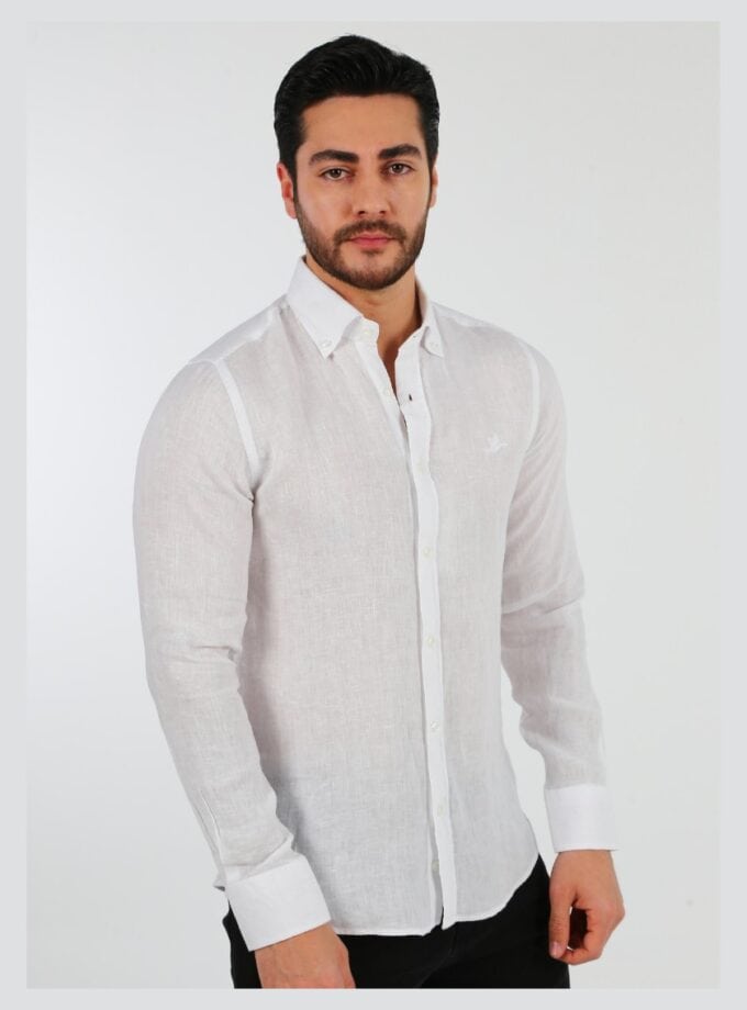 chemise ajustée décontractée en lin – blanc