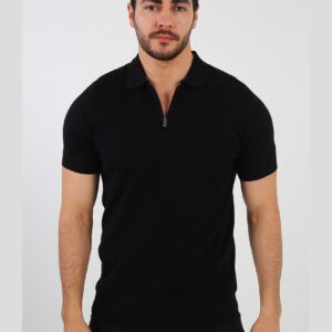 Polo Décontracté À Col Zippé En Maille - Noir