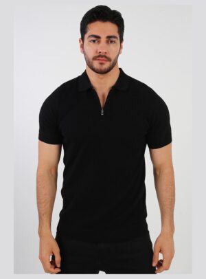 Polo Décontracté À Col Zippé En Maille - Noir