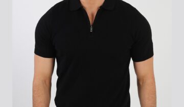 Polo Décontracté À Col Zippé En Maille – Noir