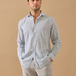 Chemise Ajustée En Lin Rayures - Vert