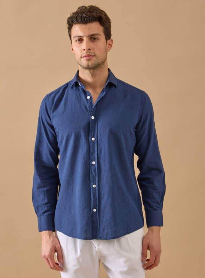 chemise décontractée en lin – bleu marine