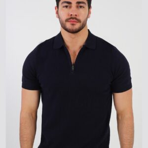 Polo Décontracté À Col Zippé En Maille - Bleu Marine