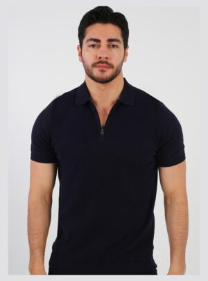 Polo Décontracté À Col Zippé En Maille - Bleu Marine