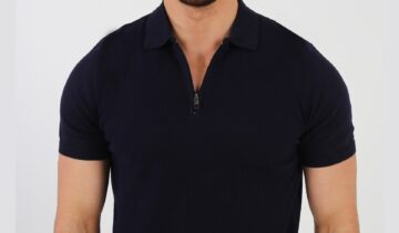 Polo Décontracté À Col Zippé En Maille – Bleu Marine