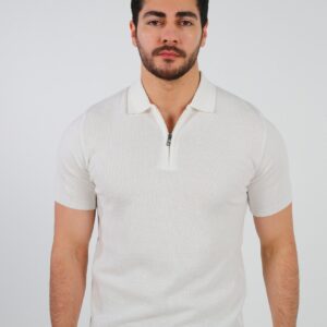 Polo Décontracté À Col Zippé En Maille - Blanc