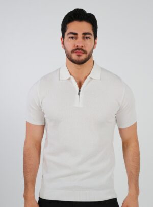 Polo Décontracté À Col Zippé En Maille - Blanc