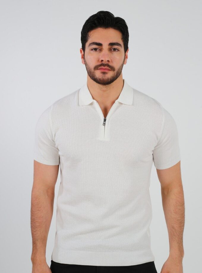 Polo Décontracté À Col Zippé En Maille - Blanc