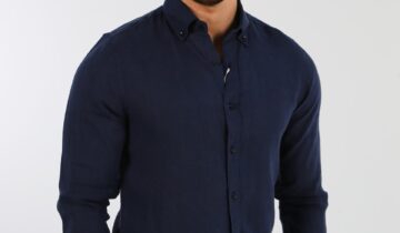 Chemise Ajustée Décontractée En Lin – Bleu Marine