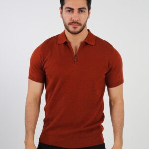 Polo Décontracté À Col Zippé En Maille - Brique