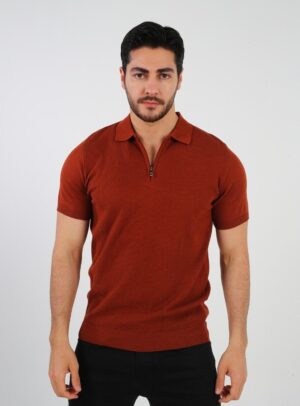 Polo Décontracté À Col Zippé En Maille - Brique