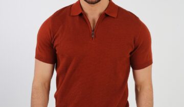 Polo Décontracté À Col Zippé En Maille – Brique