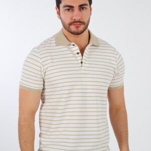 Polo Ajusté Col Boutonné À Rayures - Blanc