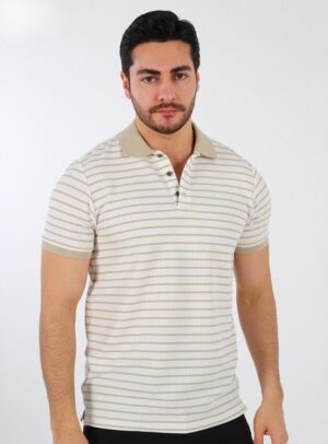 Polo Ajusté Col Boutonné À Rayures - Blanc