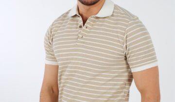 Polo Ajusté Col Boutonné À Rayures – Beige