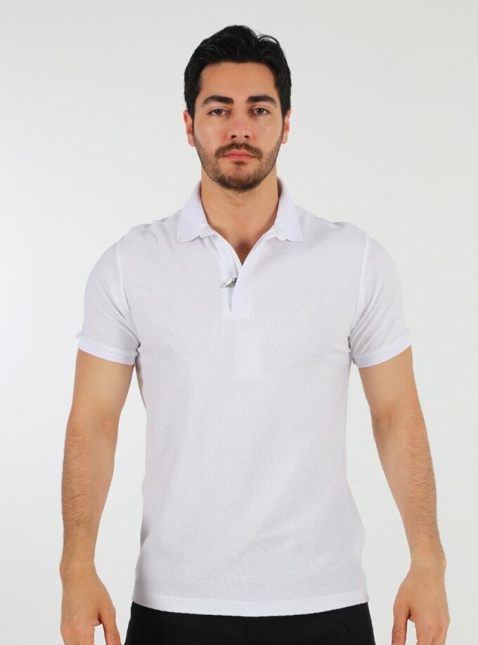 Polo Ajusté À Col Zippé Coton - Blanc